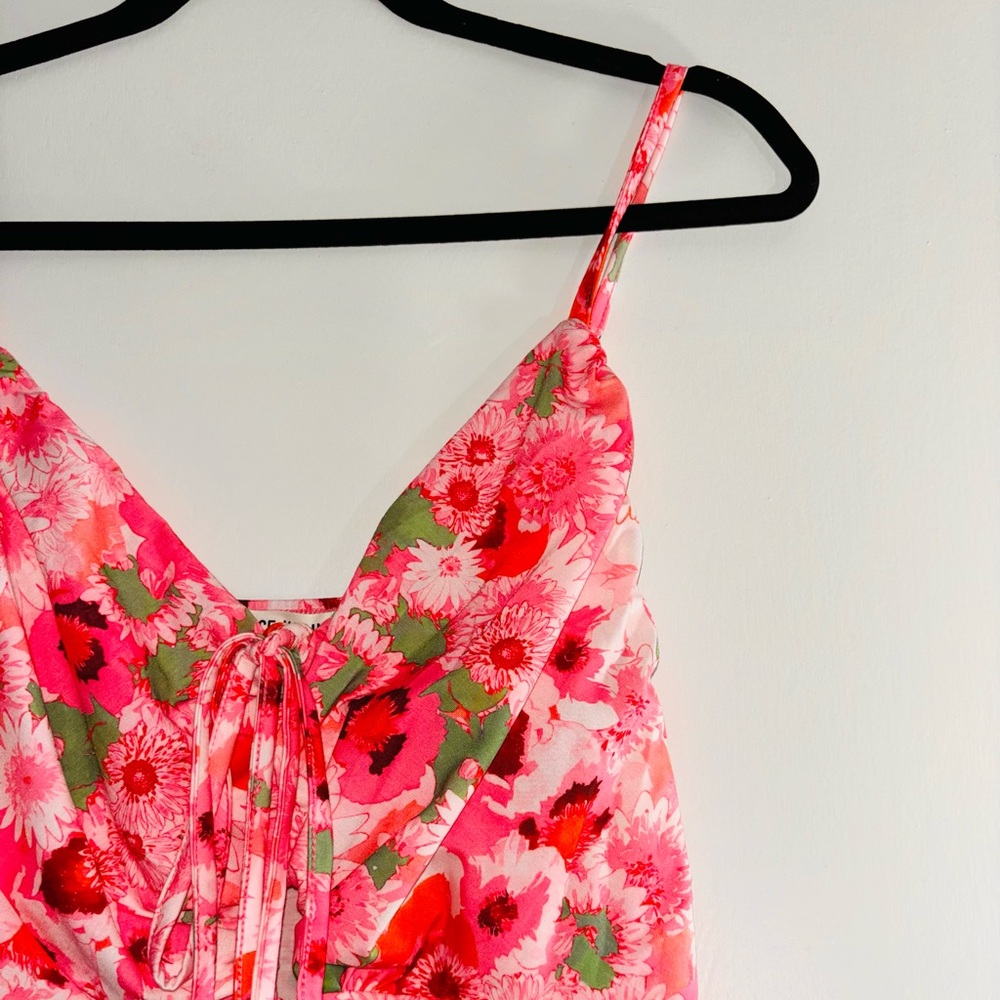 Floral Pink and Green Spaghetti Strap Dress